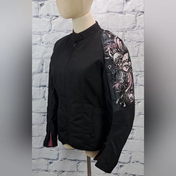 Joe Rocket Women's Motorcycle Jacket Pink Black Embellished Removable Liner XS - Picture 4 of 14